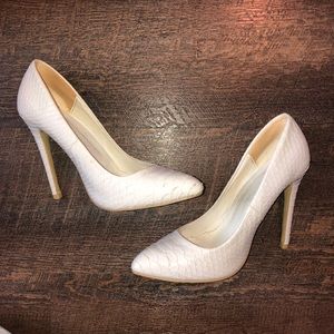Missguided white snakeskin pumps